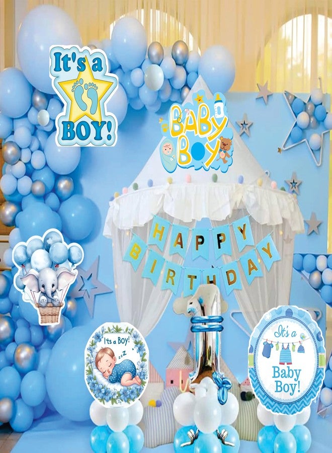 Creative Props Baby Welcome Decoration Props, Decorative Paper Cutouts Featuring Boy Themed Designs Including Stars, Butterflies, Footprints in Blue Colour 14 pcs (Medium, Baby Shower) - Image 4
